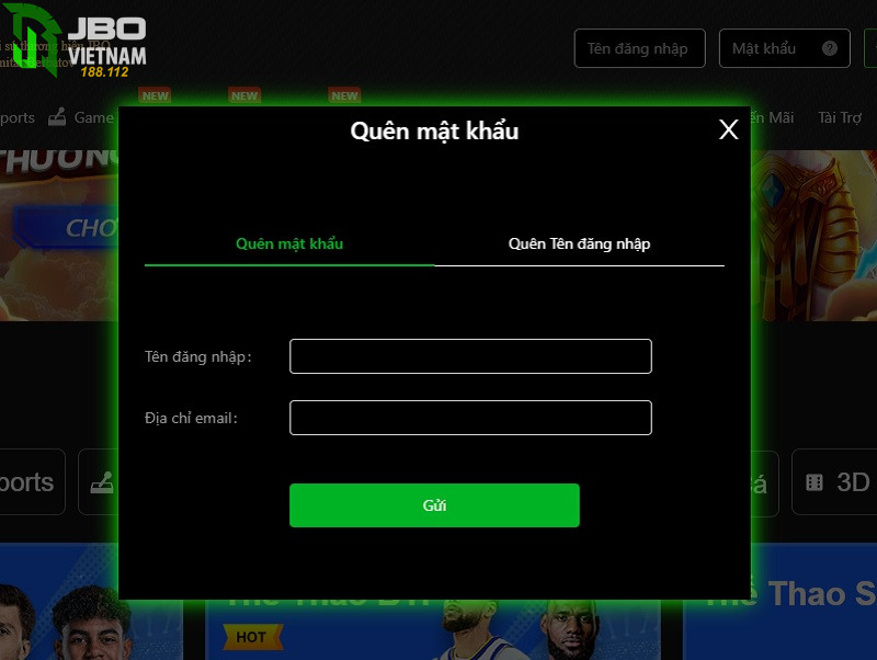 Lam sao de lay lai mat khau Jbo?